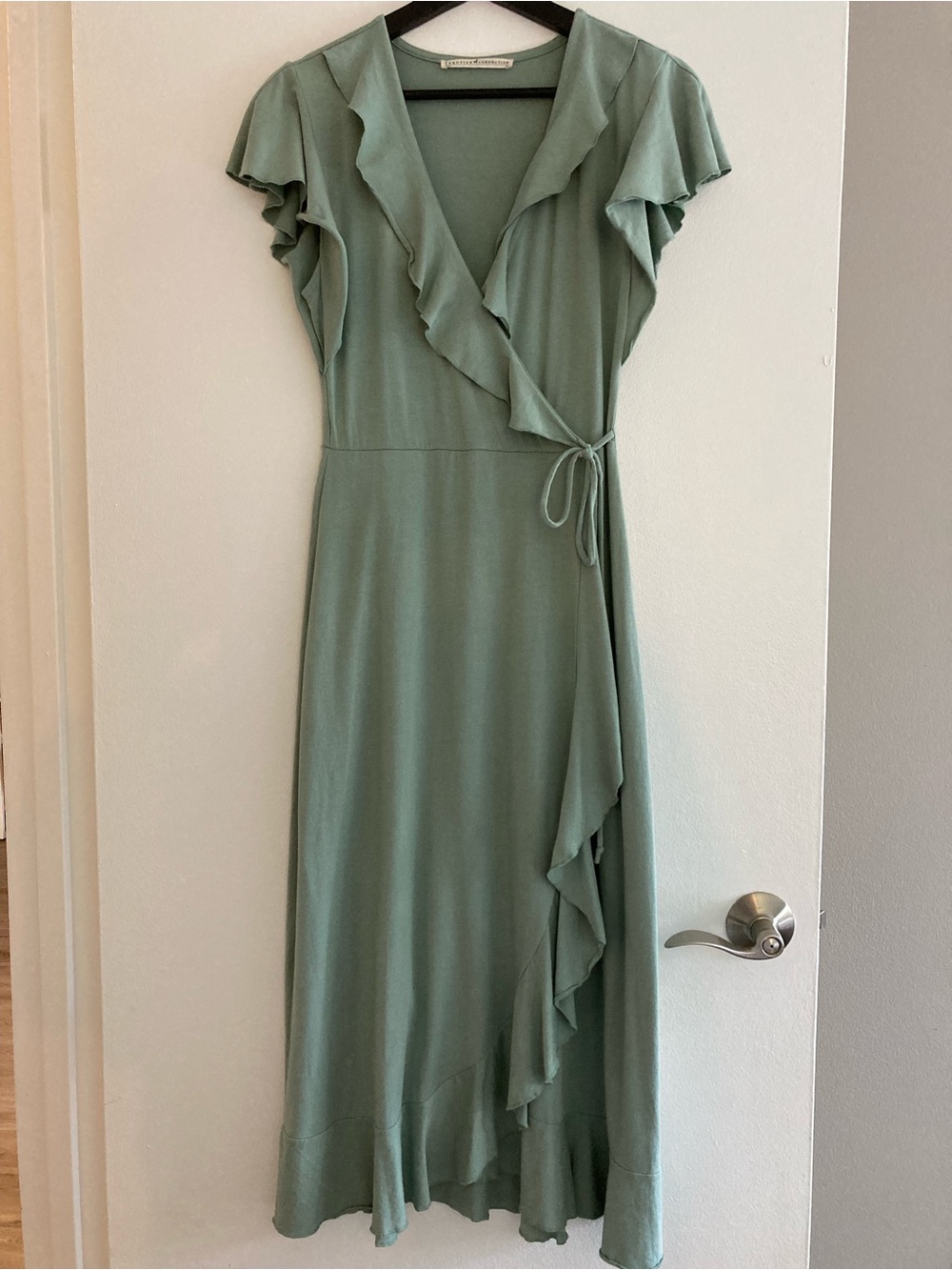 Peruvian Connection Sage Green Ruffle Wrap Maxi Dress Pima Cotton Small